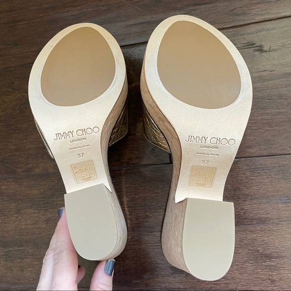 NWT Brand New Jimmy Choo Deedee Gold Leather Cork Sandals Women’s Size 7 - Picture 9 of 13